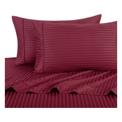 Royal Tradition - 600TC 100% Long Staple Cotton Stripe Sheet Set, Burgundy, Olympic Queen - Sheet And Pillowcase Sets
