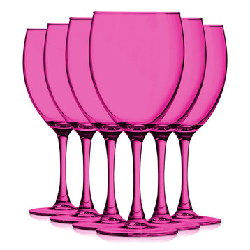 Nuance 10 oz Accent Stem Wine Glasses - Set of 6, Full Pink
