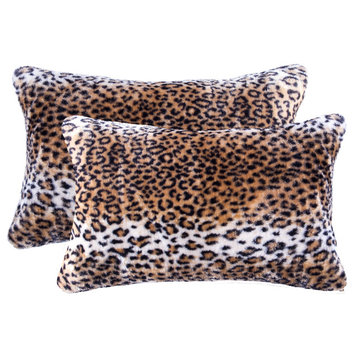 Belton Faux Fur Pillows, Set of 2, El Paso Leopard, 12"x20"