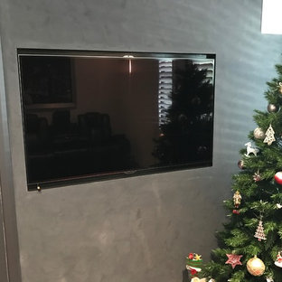 Example of a minimalist home theater design in Newcastle - Maitland