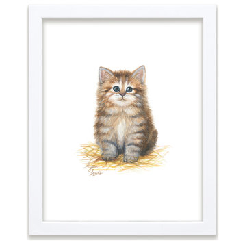 "Barnyard Littles" Kitten Framed Print, White, 18x24