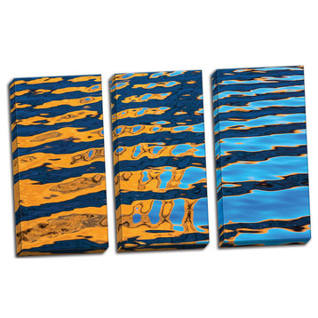 Gold and Blue Water Reflection Canvas Triptych