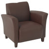 Breeze Club Chair With Wine Red Faux Leather and Cherry Finish Legs