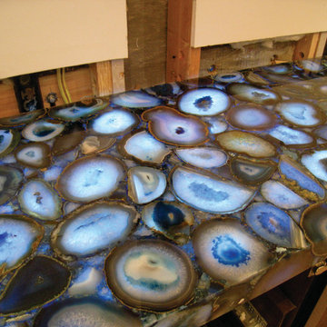 Caesarstone’s Concetto Collection Blue Agate backlit with SLABlite