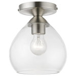 Livex Lighting - Catania 1 Light Brushed Nickel Semi-Flush - The Catania single light semi flush suspends simply and will adapt well in the hallway, bathroom, kitchen, small bedroom or by an entrance tastefully elevating your style. It is shown in a brushed nickel finish with clear glass.
