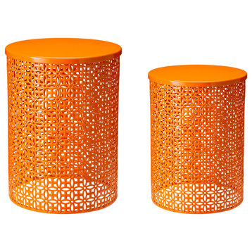 Metal Garden Stool or Plant Stand or Accent Table, Set of 2, Orange