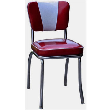 Classic Dining Chairs, Metal Frame With Padded Vinyl Seat, Burgundy/White