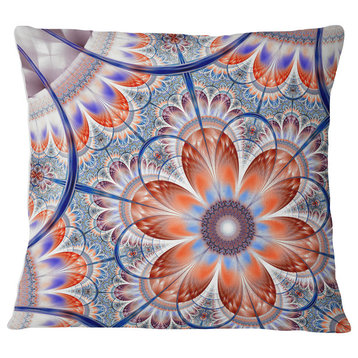 Brown and Blue Large Fractal Flower Floral Throw Pillow, 16"x16"