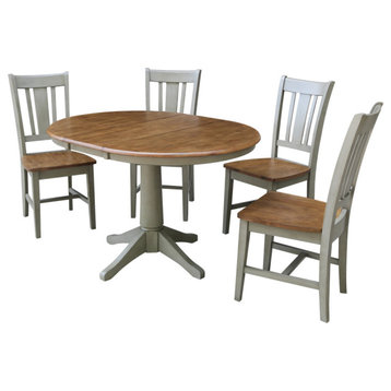 36" Round Extension Dining Table With San Remo Chairs, Distressed Hickory/Stone, 5 Piece