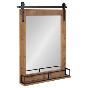Cates Framed Wall Mirror with Shelf, Rustic Brown 24x31