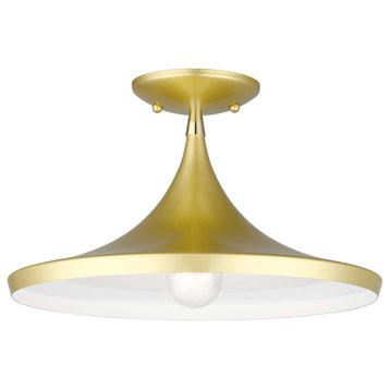Livex Lighting Waldorf 1-Light Soft Gold Semi-Flush With Polished Brass Accents
