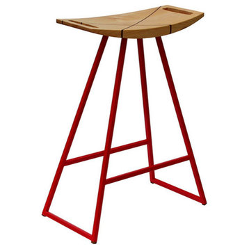 Roberts Table Stool, Maple, Walnut Inlay, Red