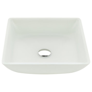 Solstice Square Glass Vessel Bathroom Sink With White Finish