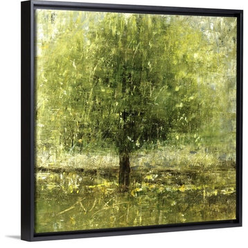 "Green Lit Tree" Floating Frame Canvas Art, 38"x38"x1.75"