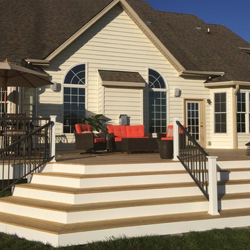 Solid PVC trim is used on stair risers for ease of maintenance and durability.