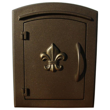 Non-Locking Column Mount Mailbox With "Decorative Fleur De Lis Logo", Bronze