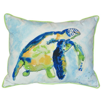 Betsy Drake Blue Sea Turtle Pillow- Indoor/Outdoor