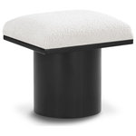Meridian Furniture - Pavilion Black Boucle Fabric Bench/Stool, Cream, Black Finish - Bring valuable seating and remarkable style to your space with this cream Pavilion Boucle Fabric Bench/Stool, an exquisite balance of style and usability for the entryway, bedroom, and beyond. Crafted from oak veneer with a black finish, this bench has a 4-inch-thick seat cushion that's channel-tufted for a touch of luxury. The bench's columnar bases add a dash of Art Deco design, making it a captivating focal point in any room.