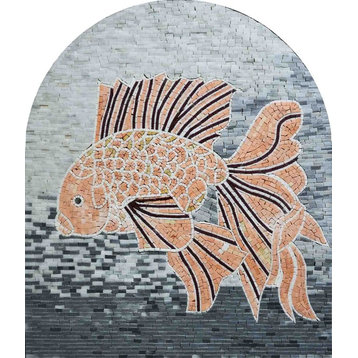 Tropical Fish Mosaic Marble Pool Tiles, 24"x28"