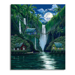 Ready2HangArt - Ready2hangart David Dunleavy 'Moon Over the Falls' Canvas Wall Art, 16"x20" In - Prints And Posters