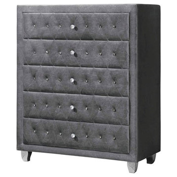 Fabric Upholstered Chest With Button Tufting, Gray