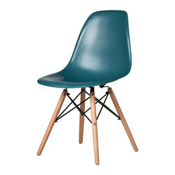 Austin Furniture - Midcentury Modern Eiffel Chair, Wooden Dowel Legs, Teal - Dining Chairs