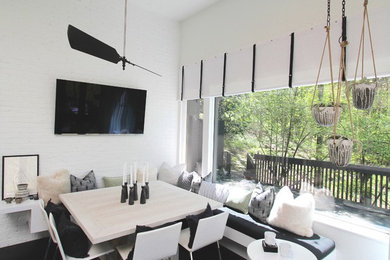 Inspiration for a mid-sized transitional dark wood floor and brown floor enclosed dining room remodel in Nashville with white walls and no fireplace