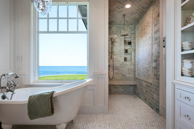Inspiration for a coastal bathroom remodel in Portland Maine
