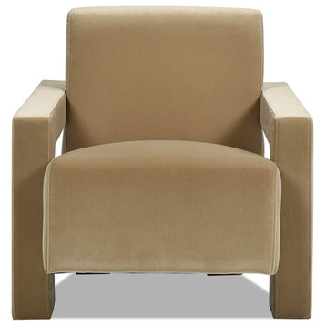 Ethan 28.5" Fully Upholstered Accent Arm Chair, Camel Brown Beige Performance Velvet