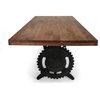 Steampunk Adjustable Dining Table, Iron Crank Base, Provincial Top