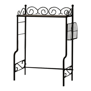 Derby Over the Toilet Bathroom Spacesaver Storage Rack, Black Metal Frame &  Marble Wood Top, Traditional