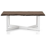 Decor Love - Contemporary Coffee Table, White Metal Base With Rectangular Rubberwood Top - - Includes: one (1) coffee table