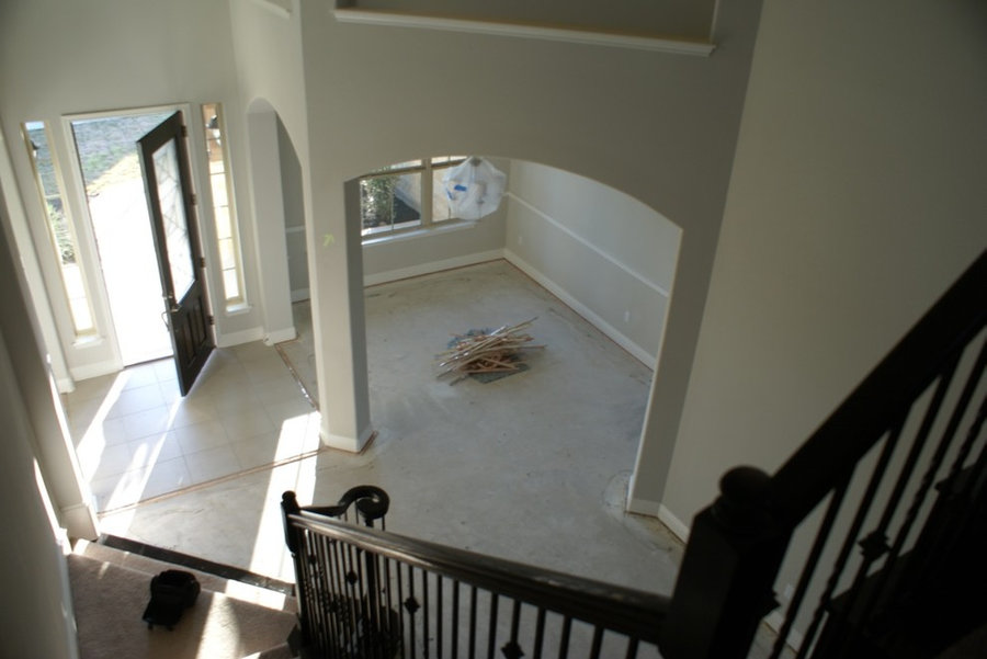 Glass tile, Engineered wood and stacked stone
