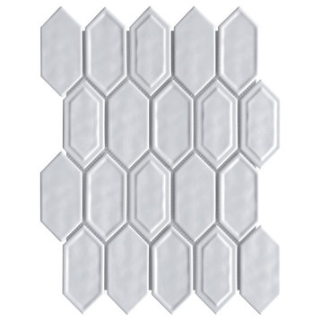 TRECCG Bianca 2" X 4" Recycle Glass Long Diamond Mosaic Tile, White