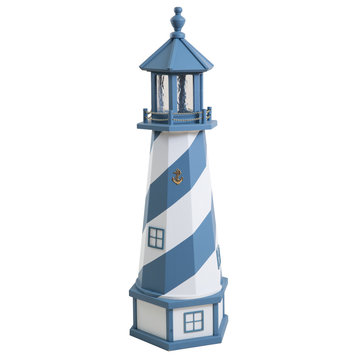 Outdoor Deluxe Wood and Poly Lumber Lighthouse Lawn Ornament, Blue and White, 47 Inch, Solar Light