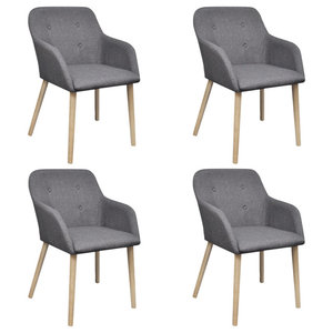 4 Fabric Dining Chair Set With Oak Legs, Dark Grey Fabric Dining Chairs With Oak Legs