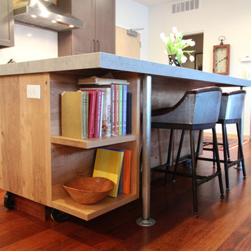 Custom Made Shelves on Island in matching natural oak
