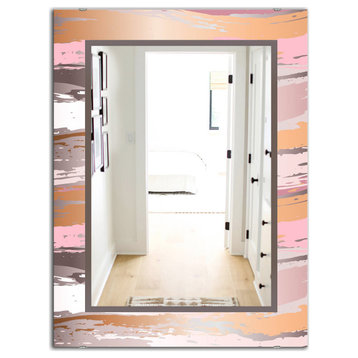 Designart Gold And Pink Frame Midcentury Bathroom Frameless Wall Mirror, 28x40