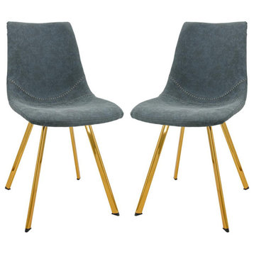 Leisuremod Markley Modern Leather Dining Chair With Gold Legs Set Of 2 Mcg18Bu2