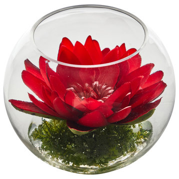 8" Lotus Artificial Arrangement, Glass Vase