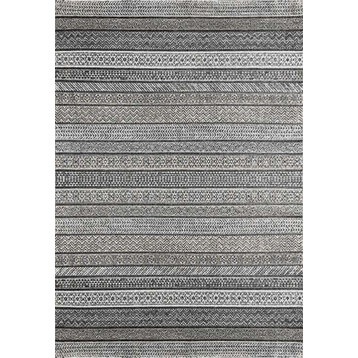 Dynamic Rugs Robin 1155 Striped Rug, Gray and Charcoal and Ivory, 2'0"x7'7"