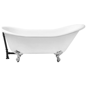 67" Cast Iron R5420CH-BL Soaking Clawfoot Tub and Tray With External Drain
