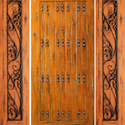 Knotty Alder Exterior Prehung Door With Two Side Lights, Clavos - Front Doors