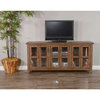 70" Distressed Brown TV Stand Media Console Glass Doors Storage Cabinet