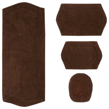 Waterford Collection 4 Piece Set Bath Rug with Lid Cover, Chocolate