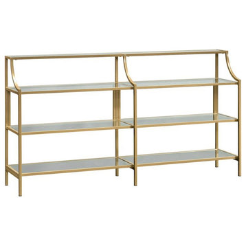 Sauder International Lux Glass/Metal Console Table in Satin Gold