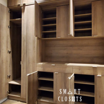 Master Walk In and Wall Unit Closet in Esterel Finish Designed by Smart Closets