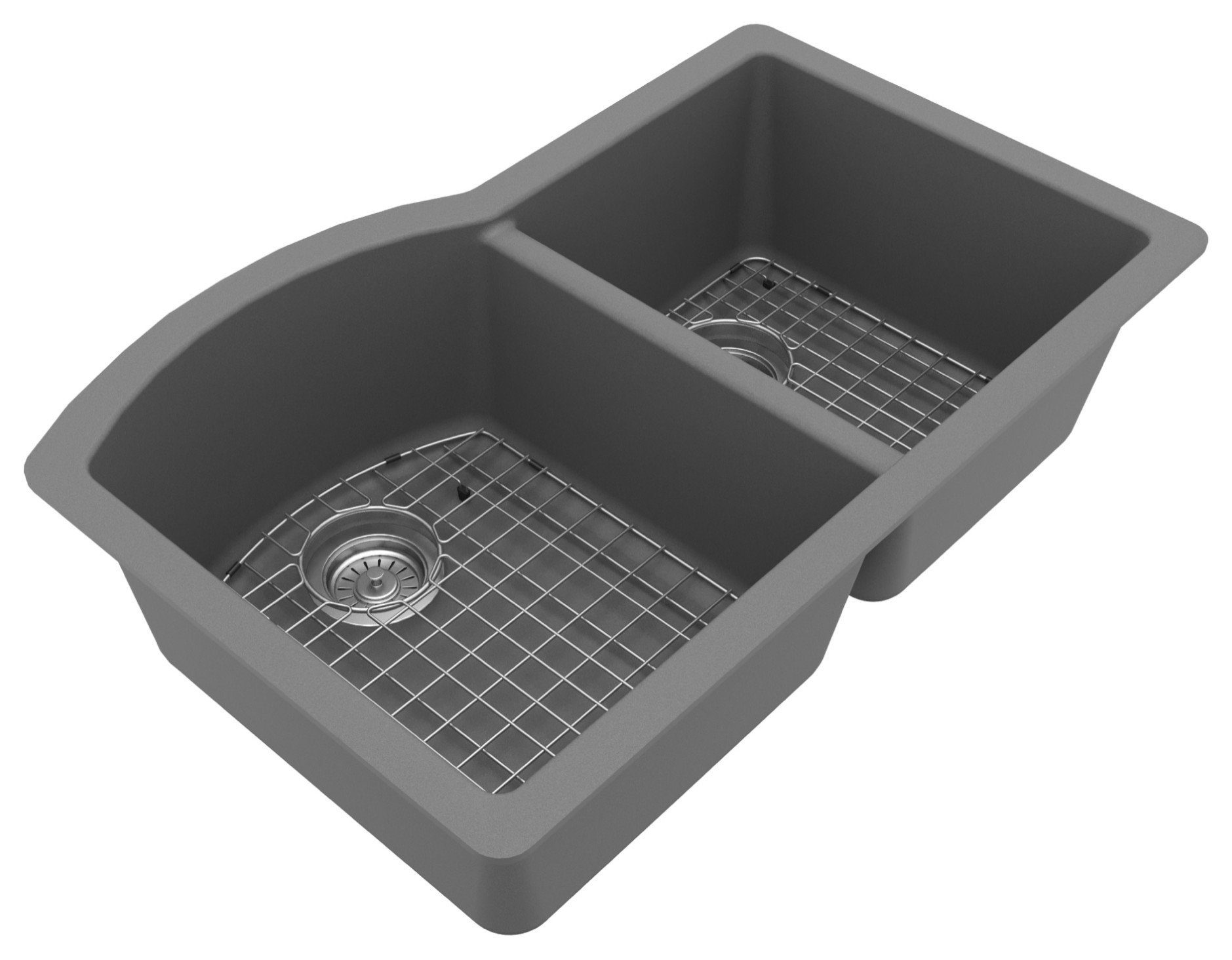 Karran Undermount Quartz 32" 60/40 Double Bowl Kitchen Sink Kit, Grey