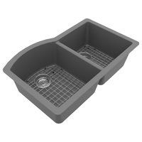 Karran Undermount Quartz 32" 60/40 Double Bowl Kitchen Sink Kit, Grey