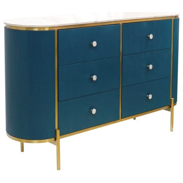 Pasargad Home Theodore Green Sideboard 6 Drawers and Gold Polished Metal Frame